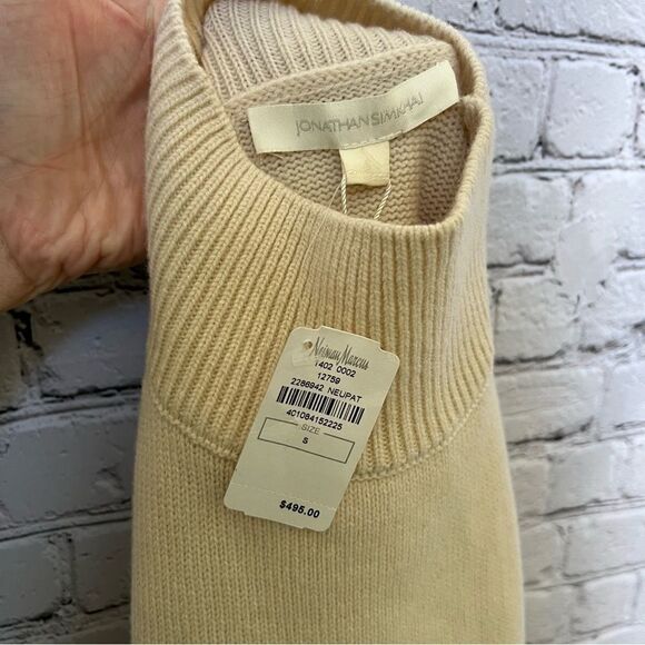 NEW Jonathan Simkhai cream wool cutout crochet ruffle mock neck sweater size S - Picture 7 of 9